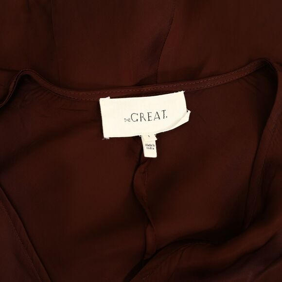 The Great Brown Long Maxi Dress Short Puff Sleeve Ruffle Festive S-1 NWD 278045 - Picture 5 of 7